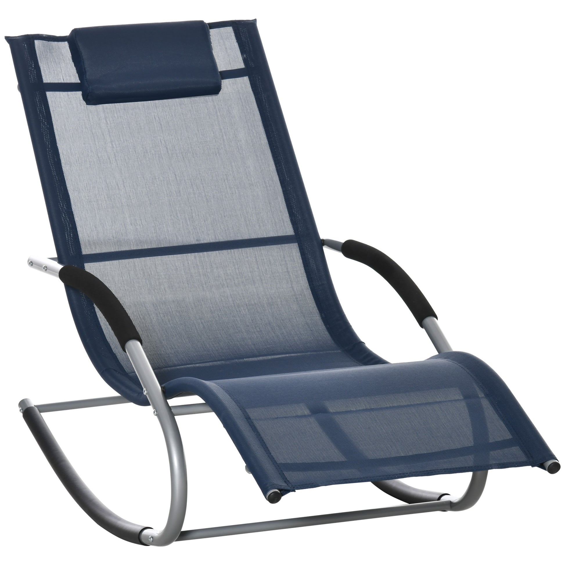 Outsunny Zero Gravity Rocking Chair Outdoor Chaise Lounge Chair Recliner Rocker With Detachable Pillow And Durable Weather Fighting Fabric For Patio, Deck, Pool, Navy Blue Navy Blue Steel