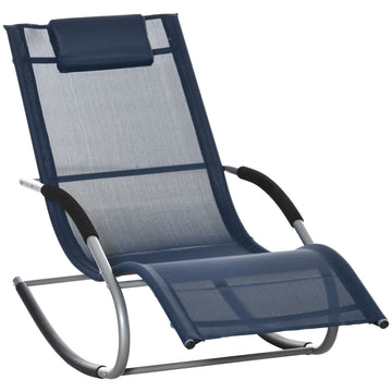 Outsunny Zero Gravity Rocking Chair Outdoor Chaise Lounge Chair Recliner Rocker With Detachable Pillow And Durable Weather Fighting Fabric For Patio, Deck, Pool, Navy Blue Navy Blue Steel