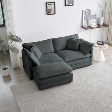 Chenille Two Seater Sofa With 1 Footrest, 2 Seater L Shaped Sectional With Ottoman,Loveseat With Ottoman For Small Living Space, Gray Chenille Gray Chenille 2 Seat