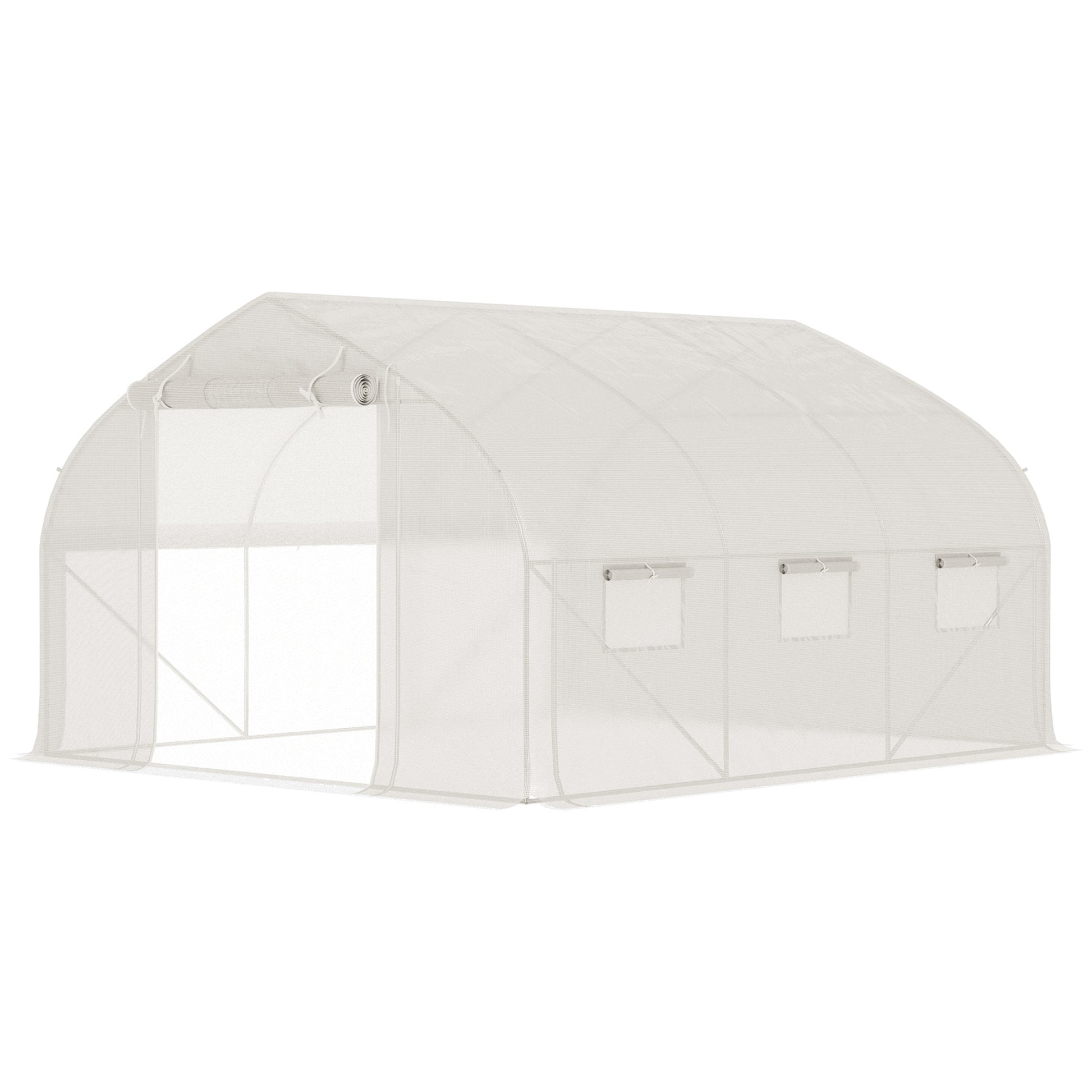 Outsunny 11.5' X 10' X 6.5' Walk In Tunnel Greenhouse, Green House With Zippered Mesh Door, 7 Mesh Windows & Roll Up Sidewalls, Upgraded Gardening Plant Hot House With Galvanized Steel Hoops, White