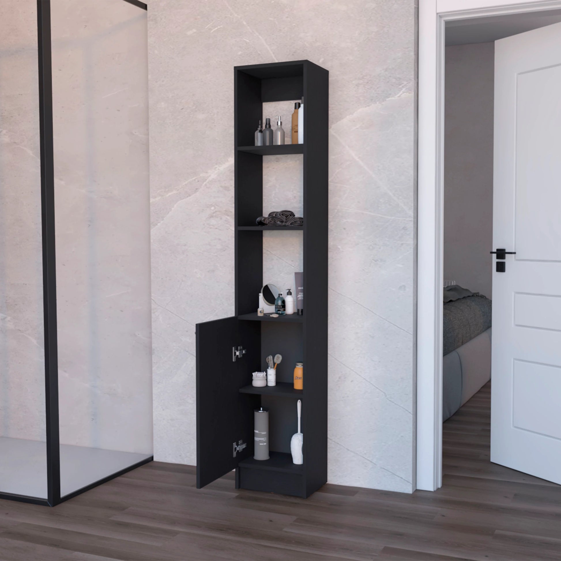 Black Linen Cabinet With 1 Door Black 1 5 Wood