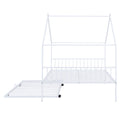 Full Size Metal House Bed With Twin Size Trundle, White Full White Metal