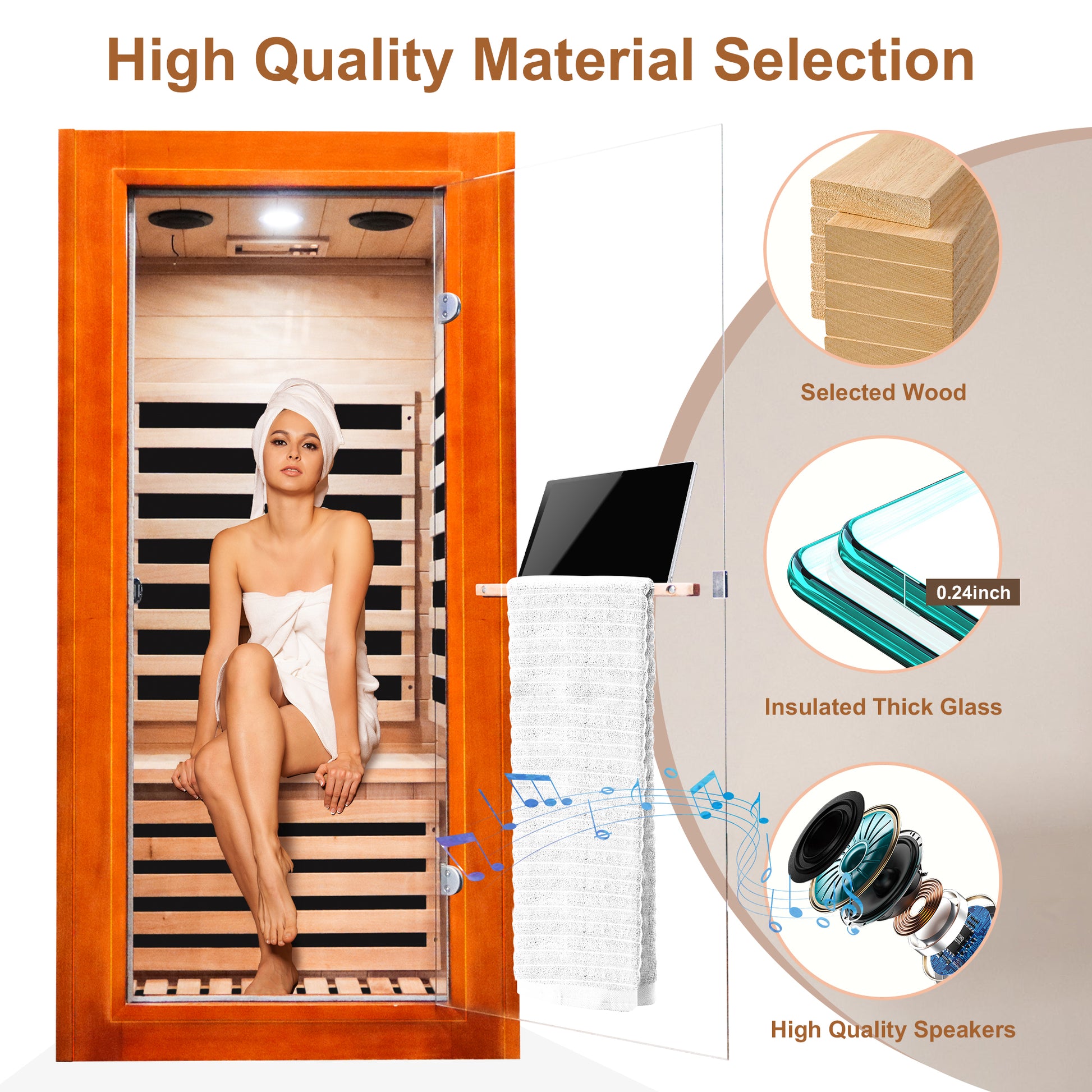 Infrared Sauna Room Single Room Natural Metal & Wood Solid Wood