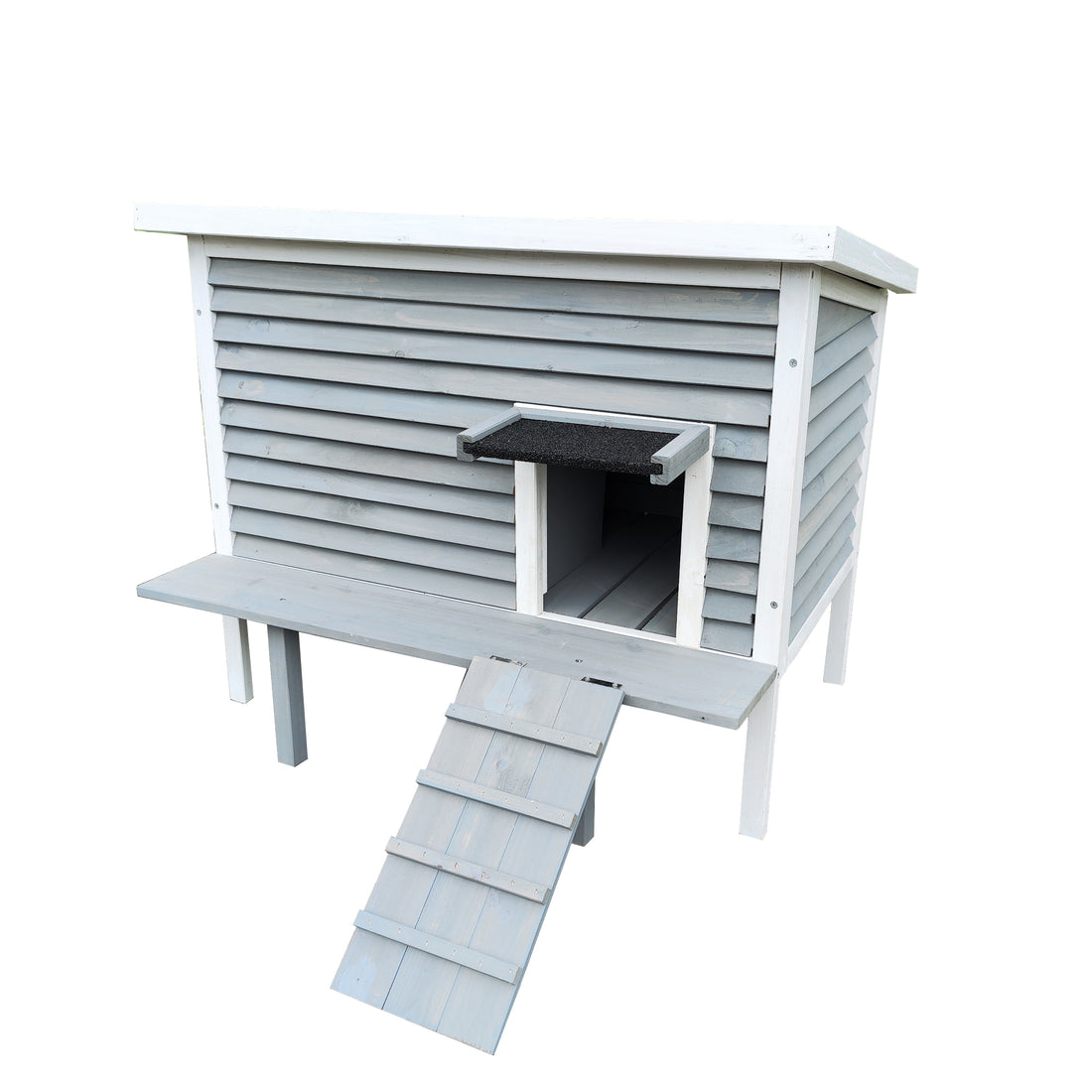 Cat House For Outside Cats,Cat Shelter For Feral Cats With Escape Door,Porch Deck Gray Wood