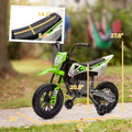 Qaba Kids Dirt Bike With Twist Grip Throttle, 12V Electric Motorcycle, Electric Bike For Toddler With Training Wheels, Rear Suspension & Music For Ages 3 6 Years, Green Green Plastic