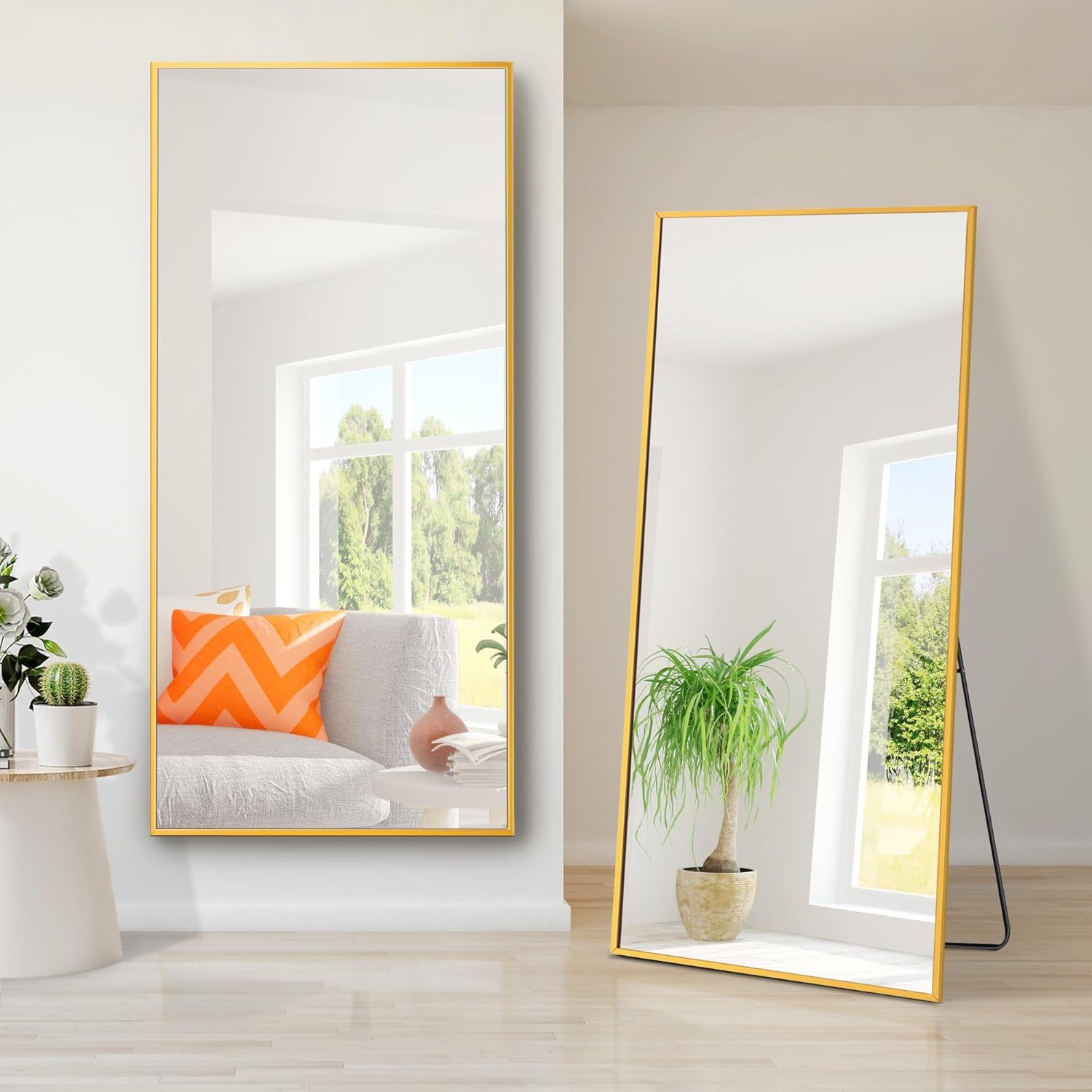 Dolonm 71X28 Inch Full Length Mirror, Modern Design Standing Floor Mirror, Full Body Mirror For Living Room, Bedroom, Bathroom, Cloakroom, Hallway, Gold Aluminum Alloy Frame Golden Mirror