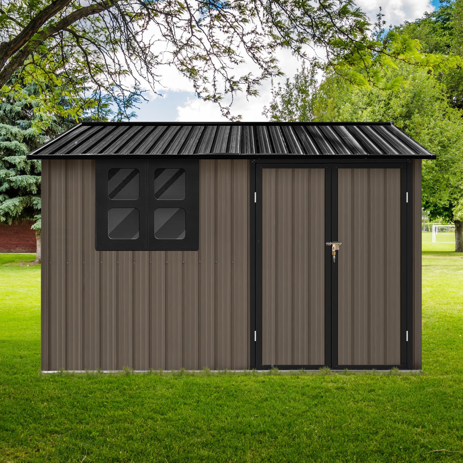 Metal Garden Sheds 6Ftx8Ft Outdoor Brown With Window Brown Metal