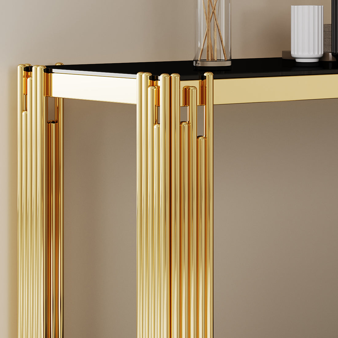 Modern Tempered Glass Top Console Table With Gold Stainless Steel Frame Gold Metal