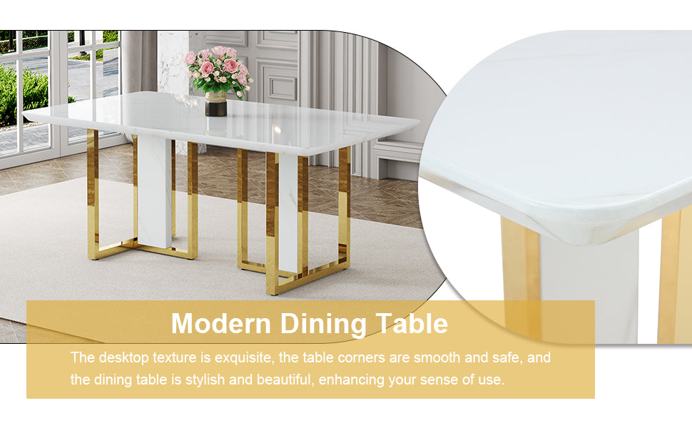 Modern Minimalism And Luxurious White Rectangular Patterned Dining Table. The Computer Desk. The Game Table. Dining Tables Are Used In The Dining Room, Living Room, Terrace And Kitchen 67 *36 *30