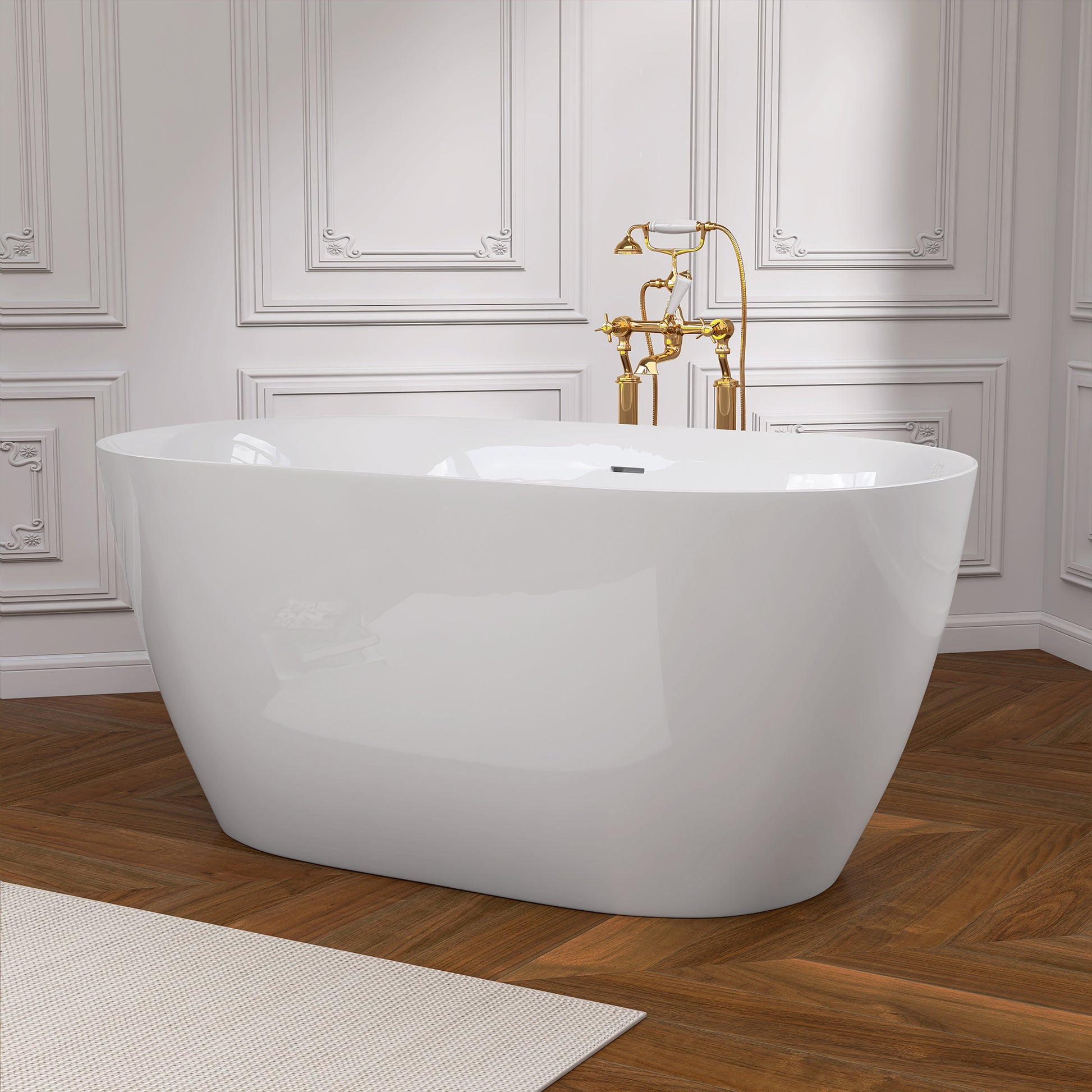 51 Inch Acrylic Freestanding Bathtub Contemporary Soaking White Tub With Overflow And Pop Up Drain Glossy White Gloss White Oval Bathroom Freestanding Tubs Polished Less Than 59 In Contemporary,Modern Soaking Center Fiberglass Acrylic