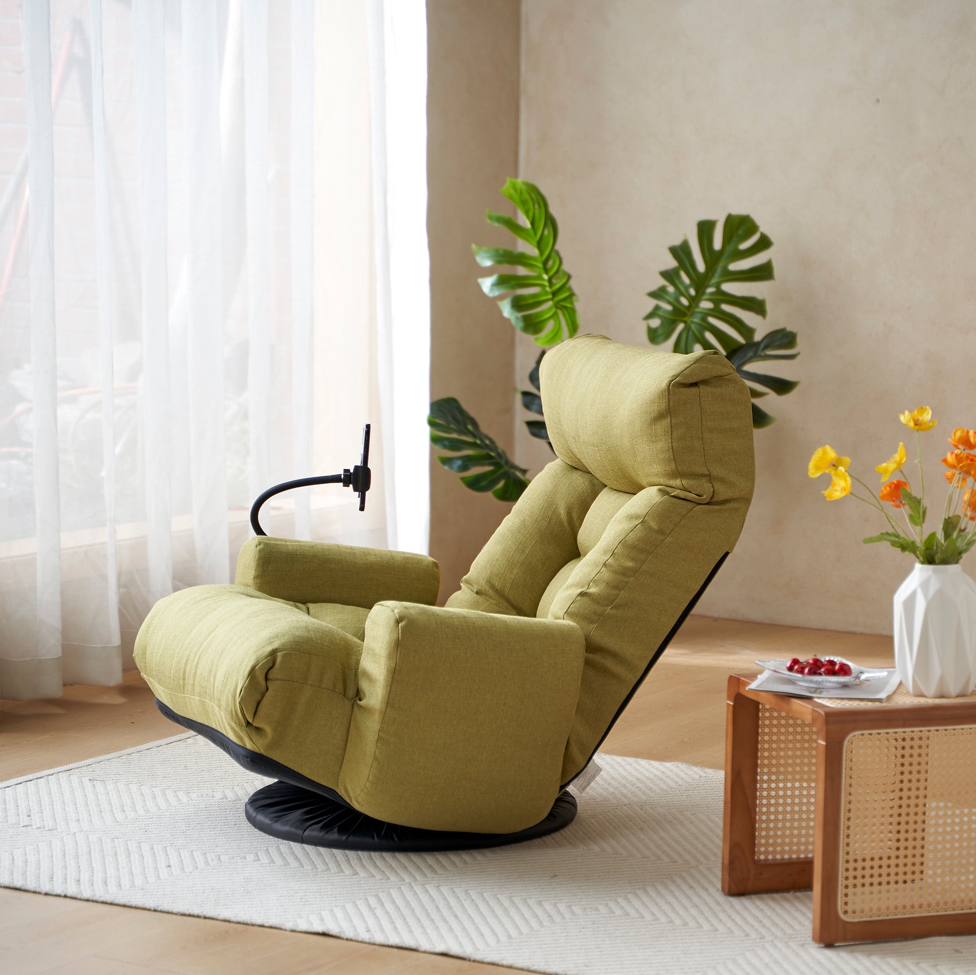 Adjustable Head And Waist, Game Chair, Lounge Chair In The Living Room, 360 Degree Rotatable Sofa Chair,Rotatable Seat Leisure Chair Deck Chair Green Metal Soft Cotton Metal