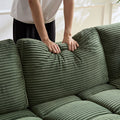 5 Seats,Oversized Sectional Sofa,L Shaped Corner Couch With Detachable Seat & Back Cushion, Corduroy Upholstery Convertible Sleeper Sofa&Couch For Living Room Green Fabric 5 Seat