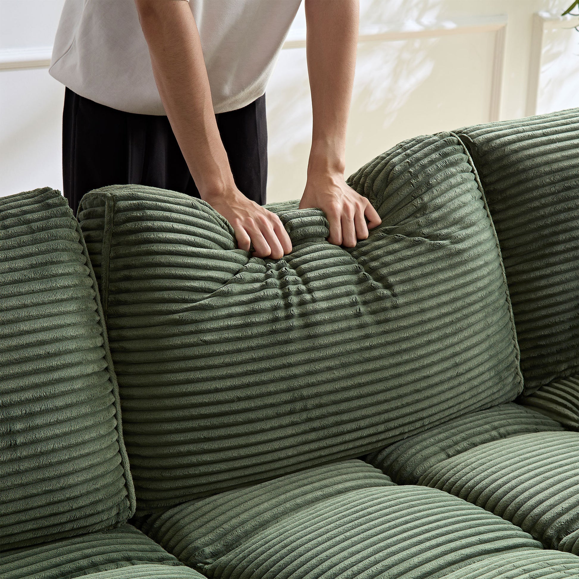 6 Seats,Oversized Sectional Sofa,L Shaped Corner Couch With Detachable Seat & Back Cushion, Corduroy Upholstery Convertible Sleeper Sofa&Couch For Living Room Green Fabric 6 Seat