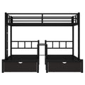 Full Xl Over Twin & Twin Triple Bunk Bed With Drawers, Multi Functional Metal Frame Bed With Desks And Shelves In The Middle, Black Full Xl Black Metal