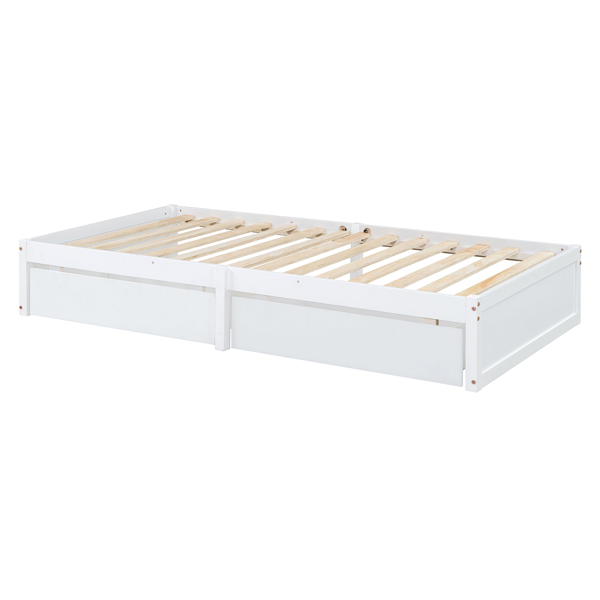 Twin Size Wood Daybed With Fence Guardrails And 2 Drawers, Split Into Independent Floor Bed & Daybed, White Old Sku :Lp000881Aak Twin White Solid Wood Mdf