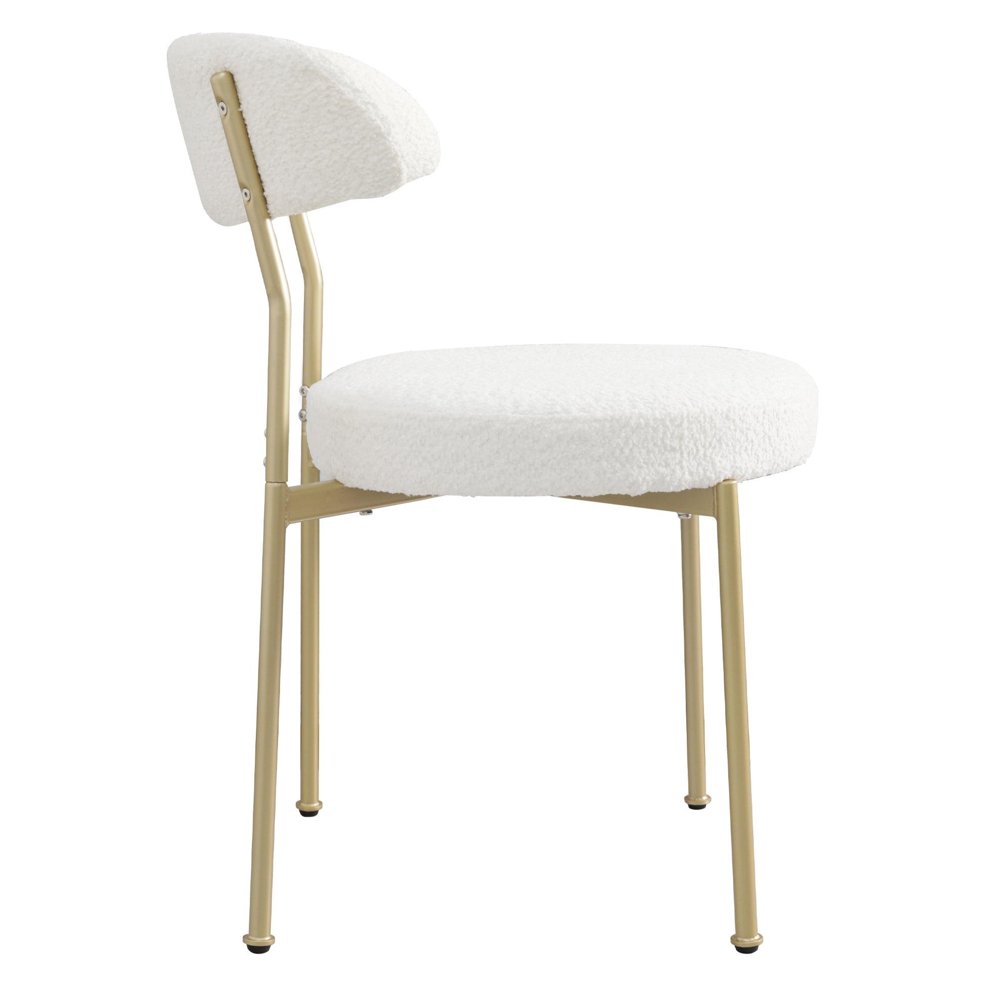 Boucle Upholstered Dining Chairs With Curved Backrest & Gold Metal Legs Set Of 2, Beige Metal Beige Gold Dining Room Foam Classic,Modern Dining Chairs Set Of 2 Fabric Metal