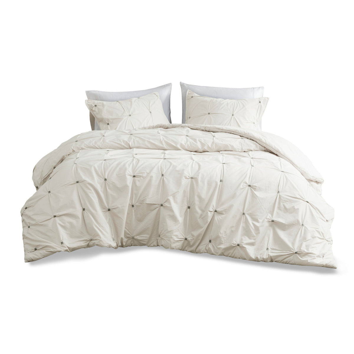 3 Piece Elastic Embroidered Cotton Duvet Cover Set Queen White Cotton