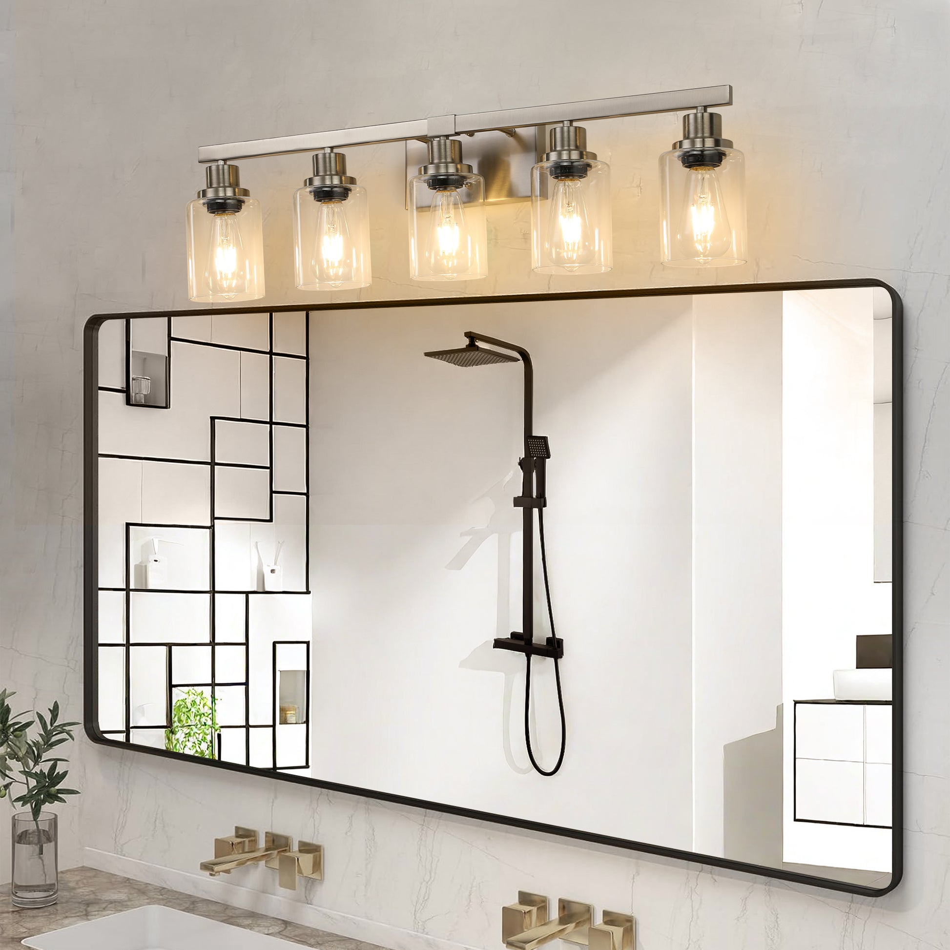 Modern 5 Light Bathroom Vanity Light Fixture Brushed Nickel Finish With Clear Glass Shades, Perfect For Bathroom, Vanity, And Dressing Area Lighting No Bulbs Brushed Nickel Glass,Iron