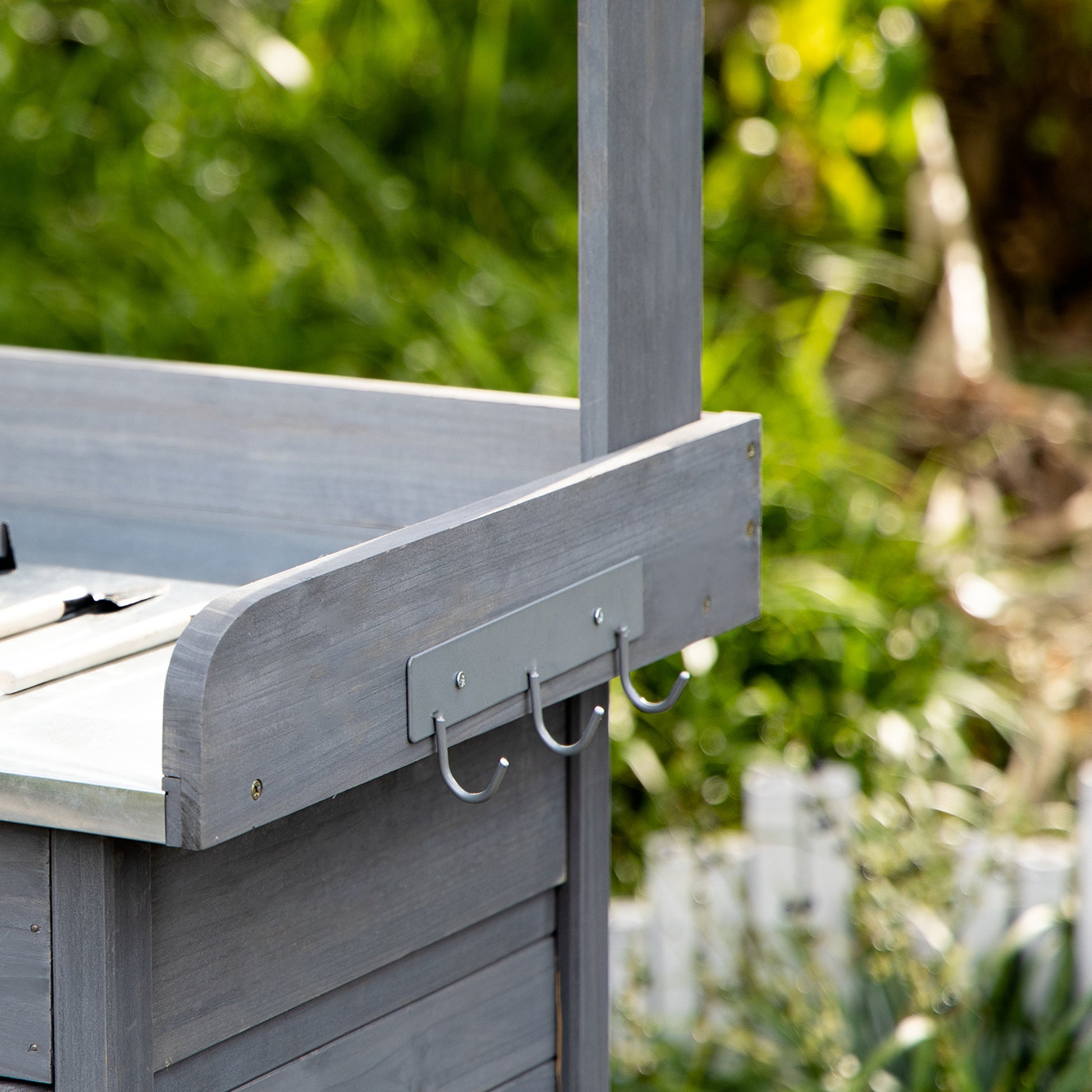 Outsunny Outdoor Potting Bench Table, Garden Work Station With Storage Cabinet, Open Shelf And Steel Tabletop, Gray Gray Wood