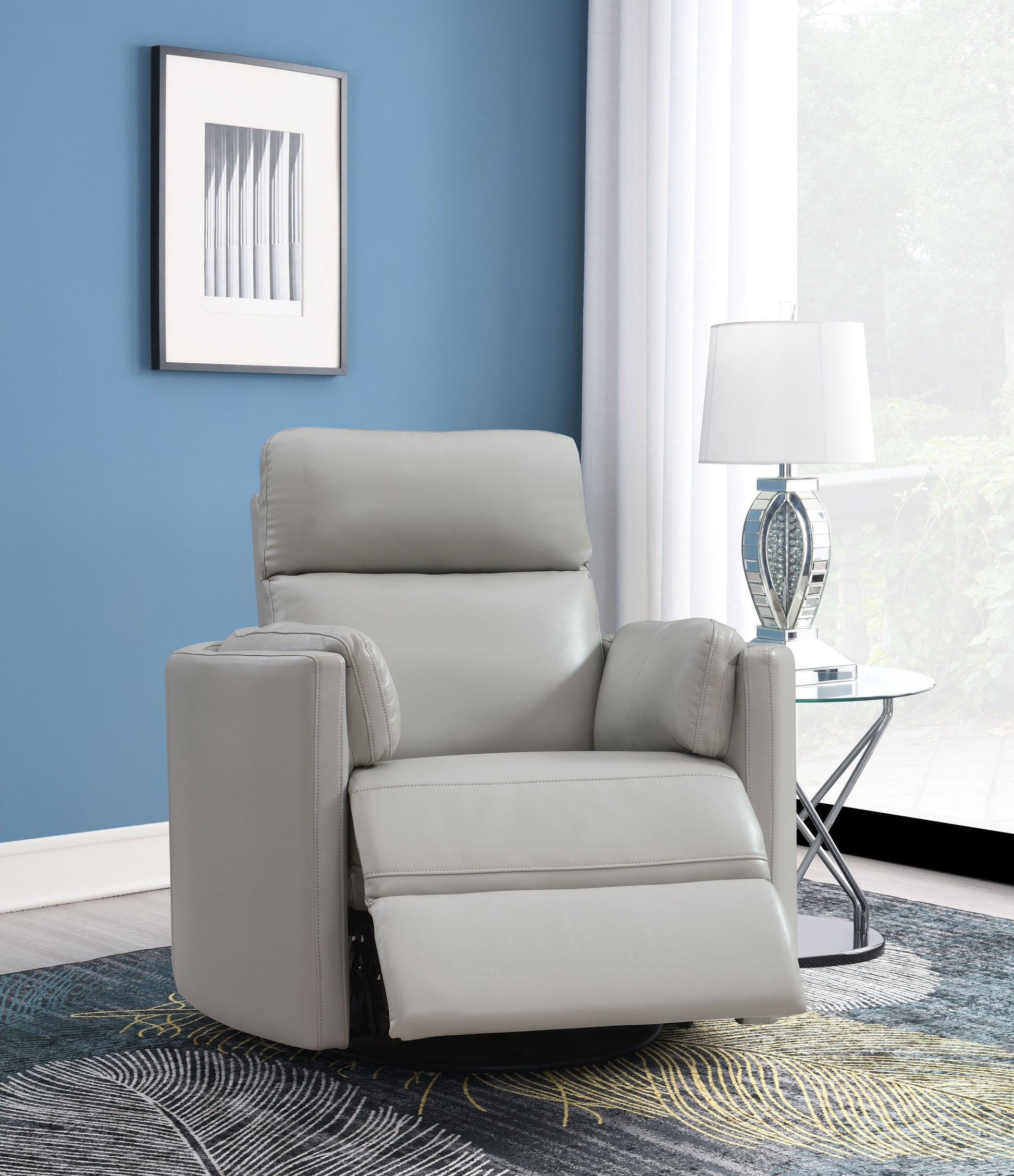 Sagen Glider Recliner W Swivel, Gray Leather Aire Lv01880 Gray Leather