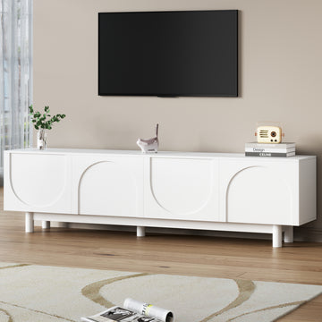 Graceful Tv Stand With Arch Cabinets For Tvs Up To 78'', Minimalist Entertainment Center With Solid Wood Legs, Practical Media Console With Adjustable Shelves For Living Room, White White Primary