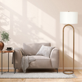 Vivid Brass Ring Base Floor Lamp With Large White Drum Shade Antique Brass,White Table&Floor Lamps Brass,Linen