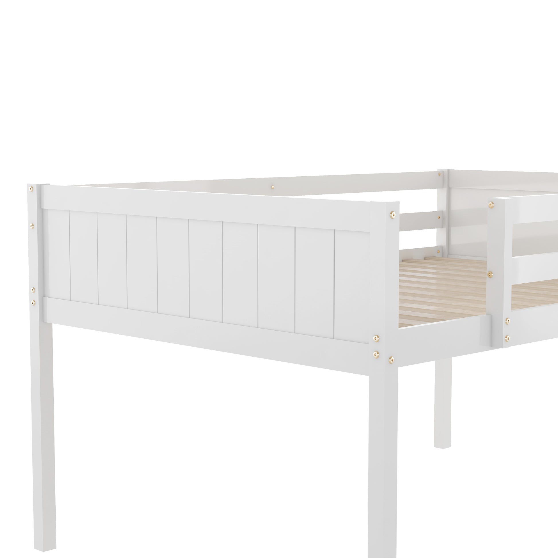 Full Size Wood Low Loft Bed With Ladder, Ladder Can Be Placed On The Left Or Right, White Oid Sku: Gx000366Aak Box Spring Not Required Full White Wood Bedroom Solid Wood Mdf