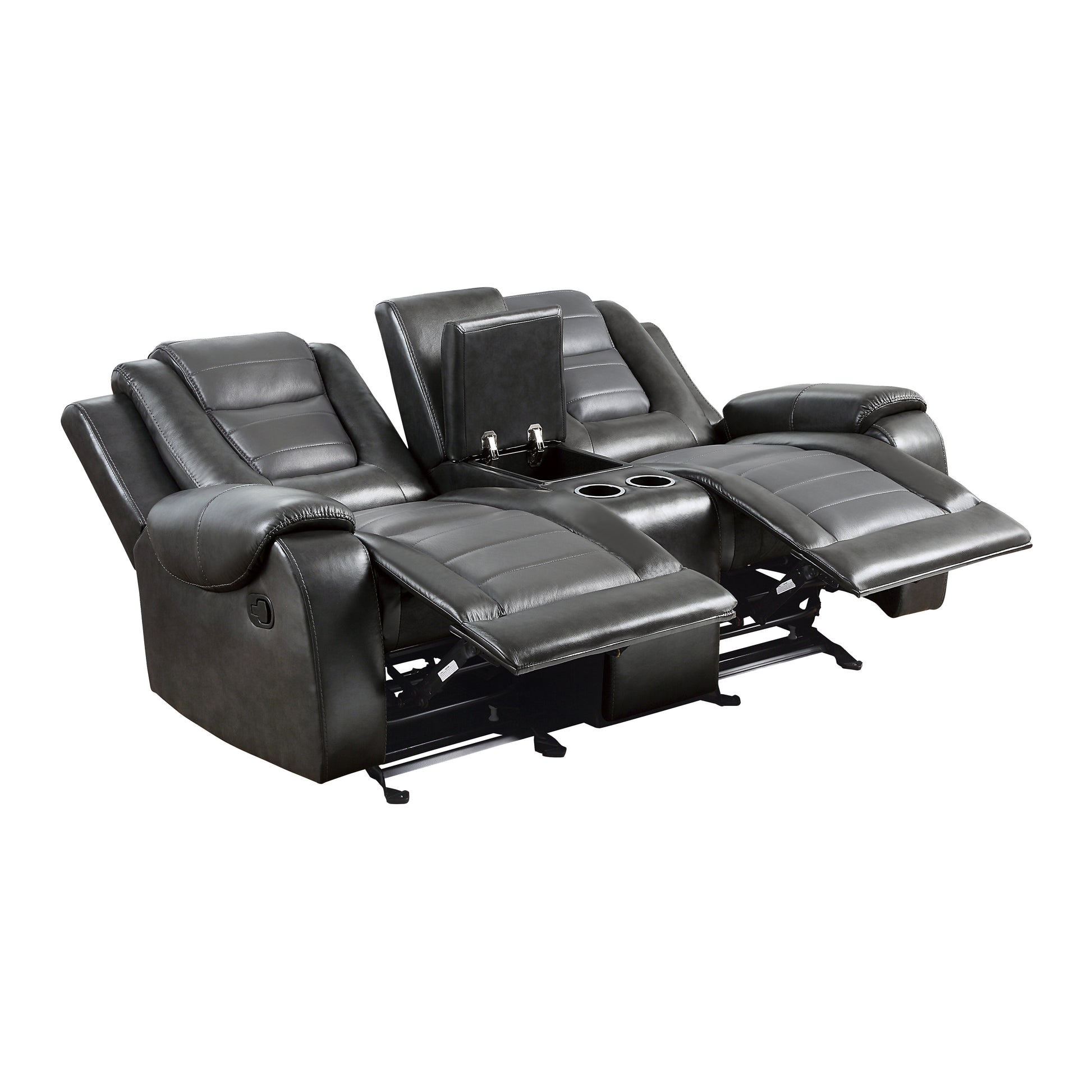 Modern Luxury Living Room Sofa Set 2Pc Reclining Sofa Loveseat Formal Furniture Premium Faux Leather Upholstery Comfortable Two Tone Gray Finish Dark Gray,Light Gray Faux Leather Wood Primary Living Space Luxury,Modern Plywood,Solid Wood 5 Seat