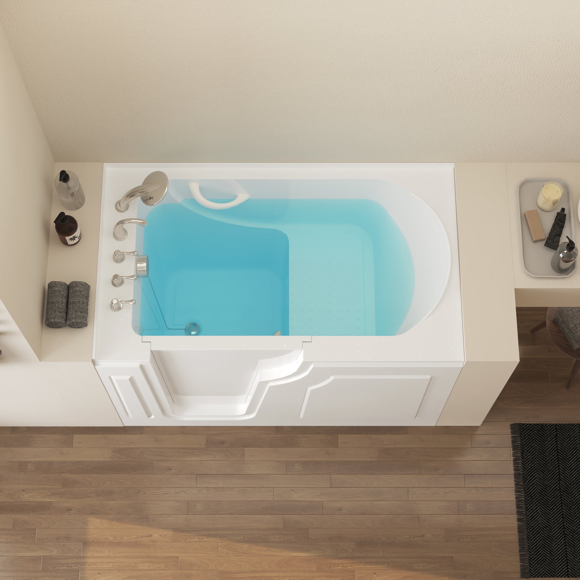 56" Walk In Bathtub With Left Side Door Opening And Quick Fill And Drain System, Rectangular Soaking Bathtub In White White Rectangle Bathroom Walk In Tubs Polished Less Than 59 In Art Deco,Contemporary Soaking Center Front Acrylic Acrylic