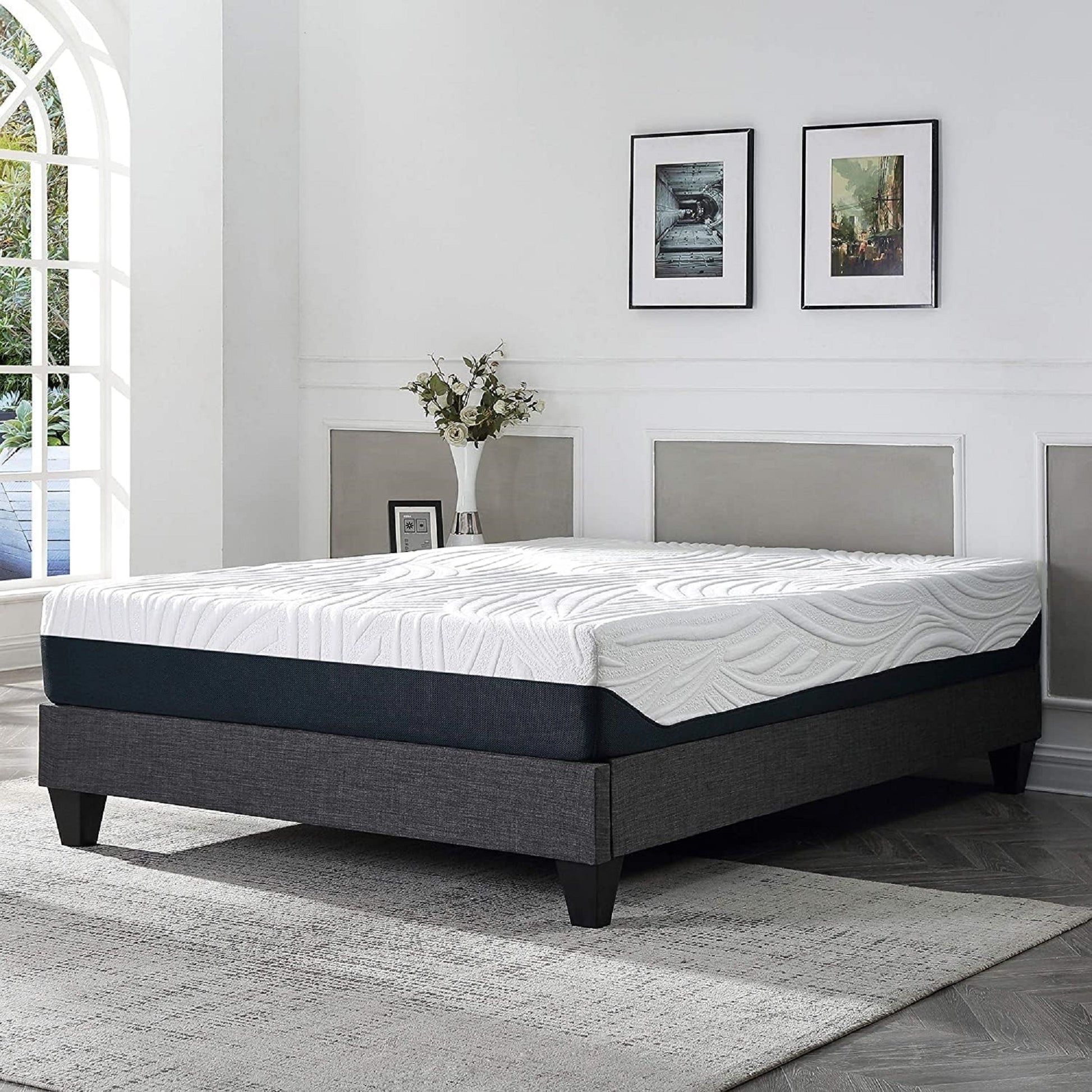 1Pc Contemporary Upholstered Platform Bed Queen Size Linen Like Polyester Fabric Steel Grey Wood Frame Bedroom Box Spring Not Required Queen Steel Gray Wood Primary Living Space Contemporary Bed Frame Polyester Wood