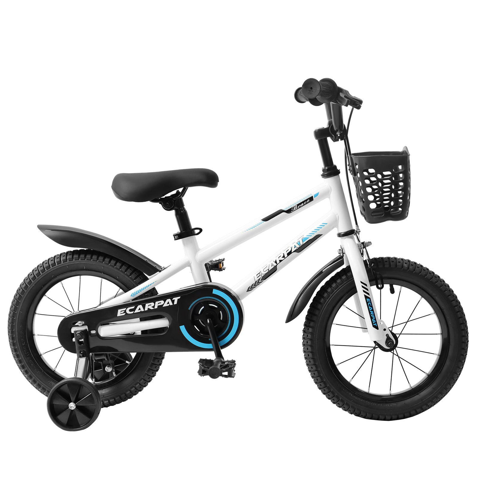 C16111A Kids Bike 16 Inch For Boys & Girls With Training Wheels, Freestyle Kids' Bicycle With Bell,Basket And Fender. White Steel