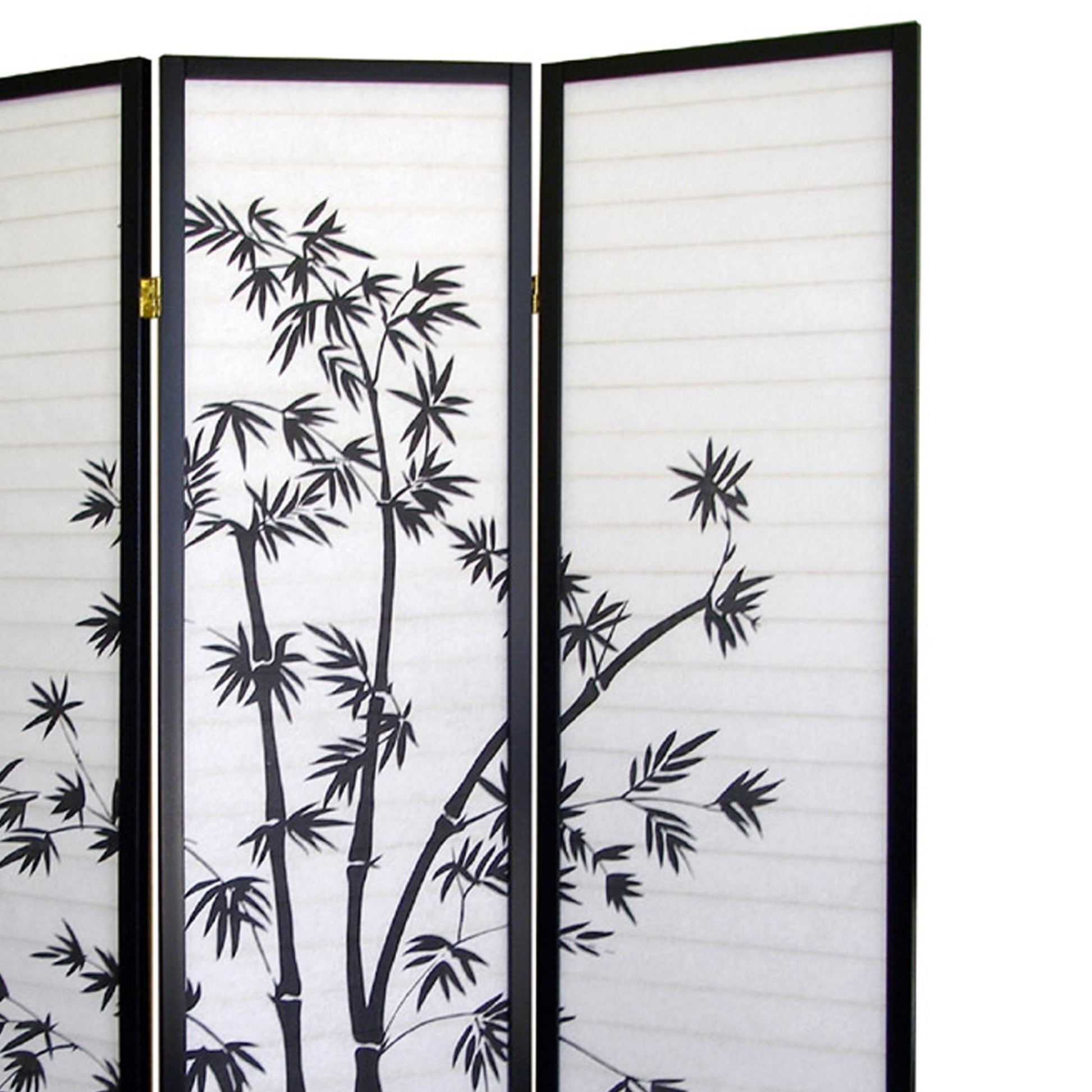 70" Tall 3 Panel Screen Room Divider, Bamboo Design With Black Finish Black Wood