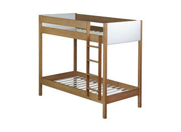 Twin Over Twin Bunk Bed, Upholstered Bunk Bed Frame With Ladder, Safety Guardrails,Rubber Wooden,Teddy Fleece Fabric Headboard Footboard ,Natural Twin Natural Rubber Wood