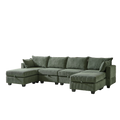 113.5'' Modular Sectiona Corduroy Sofa, Sectional Couches For Living Room U Shaped Sectional Couch With Storage Ottoman, 6 Seats Convertible Sectionals With Chaise Green Corduroy 6 Seat