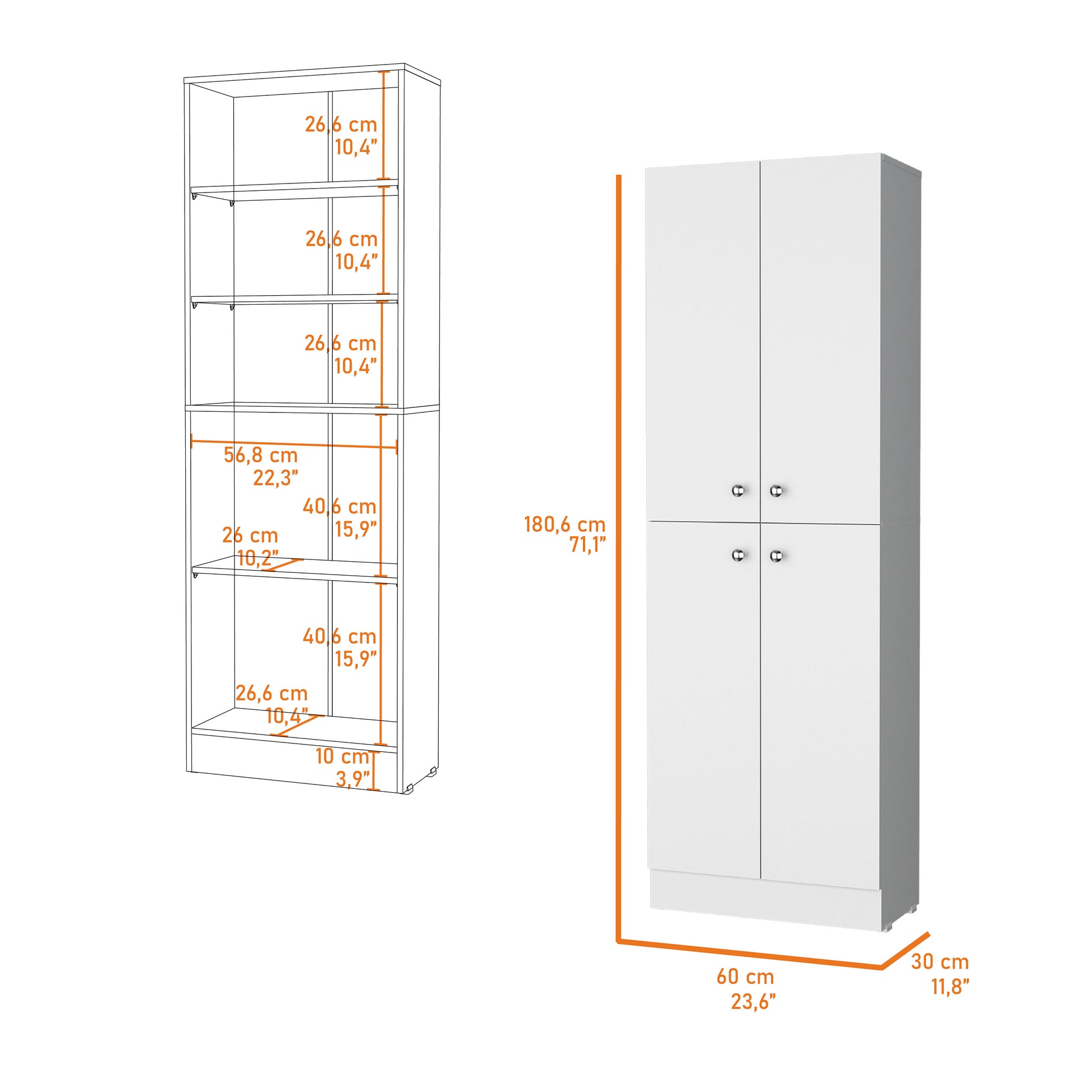 Cameron Pantry Cabinet With 4 Doors And 5 Hidden Shelves White Kitchen Modern Particle Board Shelves Included Engineered Wood