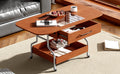 Modern Extended Coffee Table With Wheels, Folding Coffee Table With 1 Drawer And 2 Tier Storage, Metal Frame Coffee Table For Living Room Mahogany Glass,Mdf Metal
