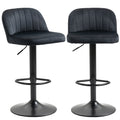 Homcom Adjustable Bar Stools Set Of 2, Velvet Counter Height Barstool, Upholstered Kitchen Stool With Swivel Seat, Steel Frame, Footrest For Kitchen Counter And Dining Room, Black Black Polyester