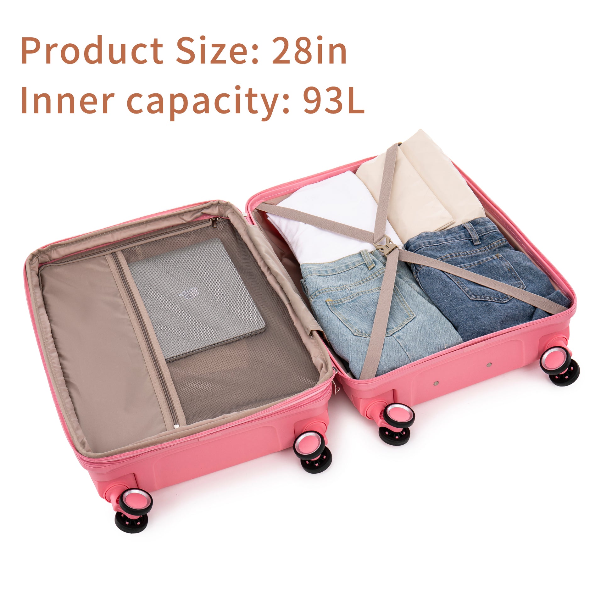 Pp Luggage Sets 3 Piece 20 24 28 , Expandable Carry On Luggage With Tsa Lock Airline Approved, Pp Materials Hard Shell And Lightweight Suitcase With Spinner Wheels Pink Pink Polypropylene