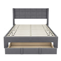 Queen Size Upholstered Platform Bed With A Big Drawer, Gray Box Spring Not Required Queen Gray Wood Bedroom Bed Frame Polyester Upholstered