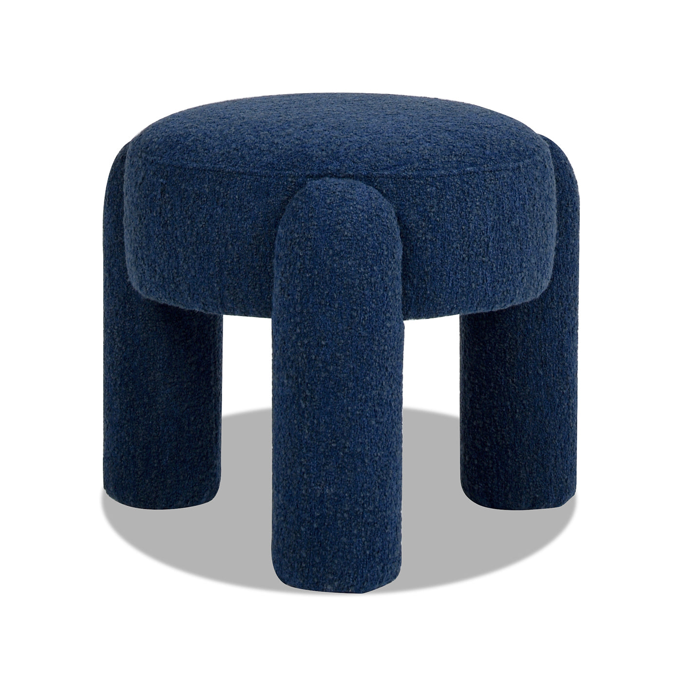 Hugo 20.5" Round Fully Upholstered Ottoman, Cerulean Blue Boucle Blue Foam Boucle