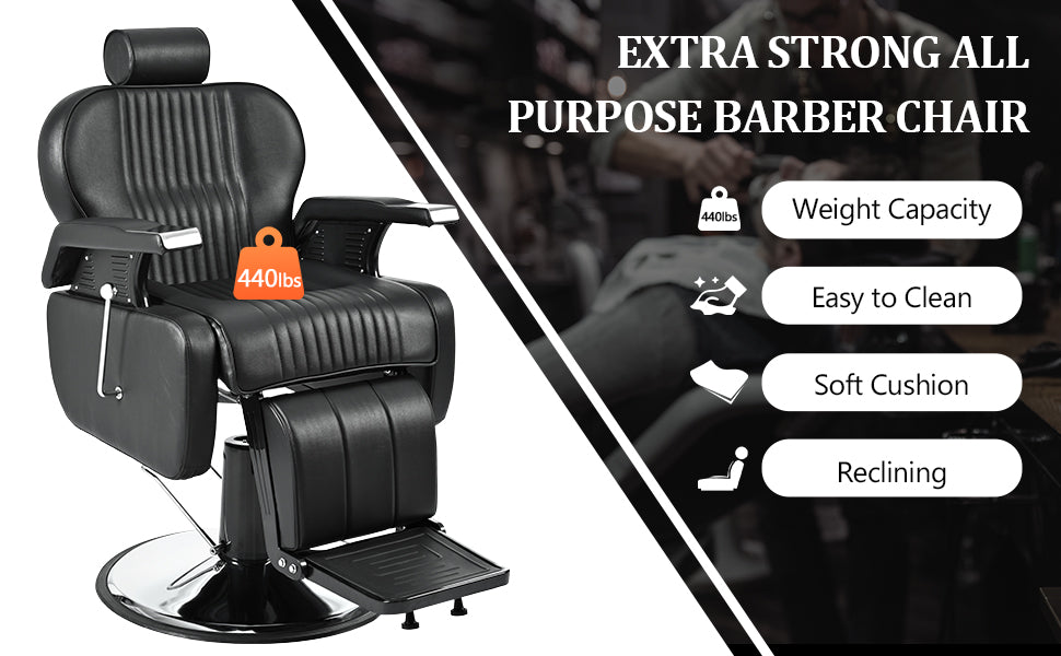 Heavy Duty Reclining Barber Chair,All Purpose Hydraulic Recline Barber Chair Salon Beauty Styling Chair360 Swivel&Height Adjustable,For Barber Shop & Beauty Salon,Spa Tattoo Styling Equipment,Black