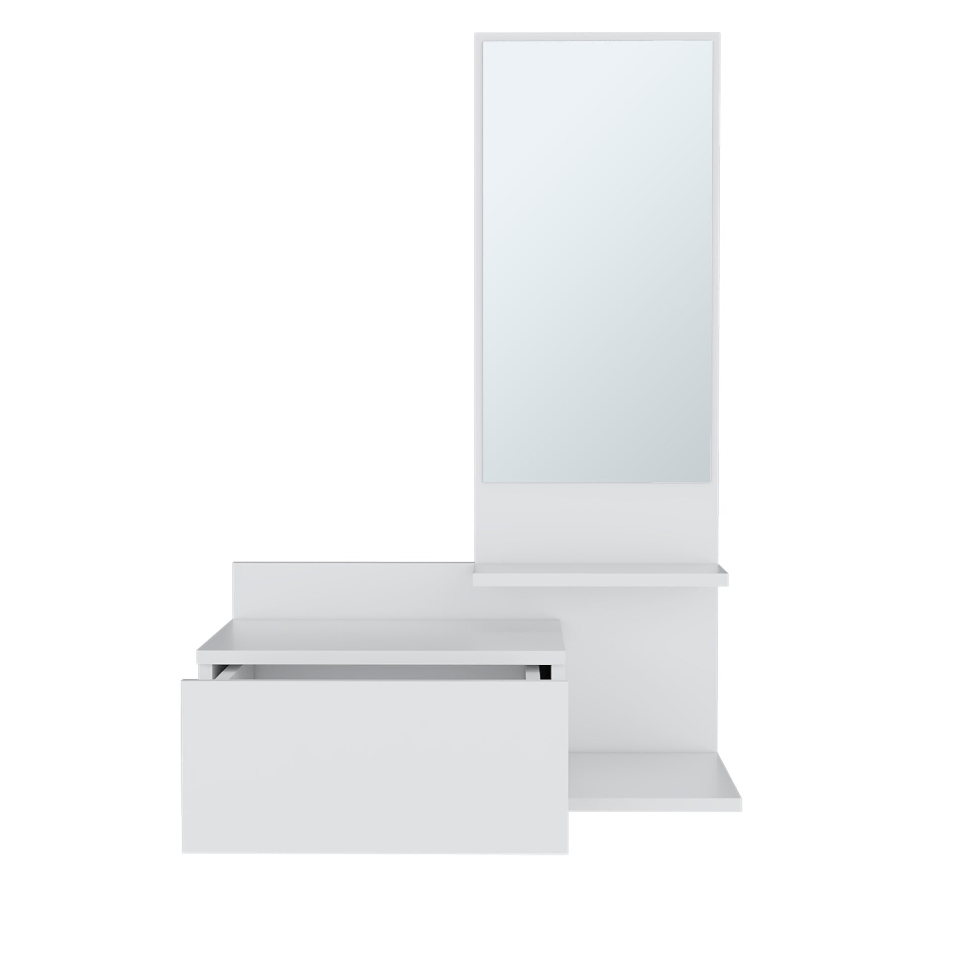 Floating Hallway Cabinet 36.2" H, 1 Drawer, 3 Shelves, 1 Mirror, White White Solid Wood Mdf Engineered Wood