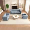 Fx D1 Sofa Set Include Chair Loveseat And Sofa Light Blue Colorlinen & White Color Sofa Legs Light Blue Fabric 6 Seat