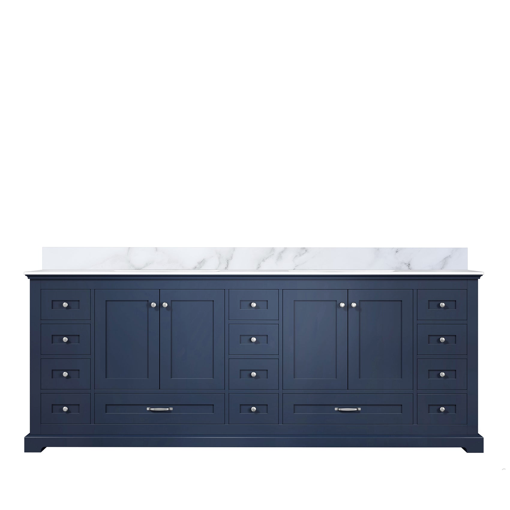 Navy Blue Double Bath Vanity 84 In. W X 22 In. D, With Carrara Marble Top Navy Blue Plywood Wood