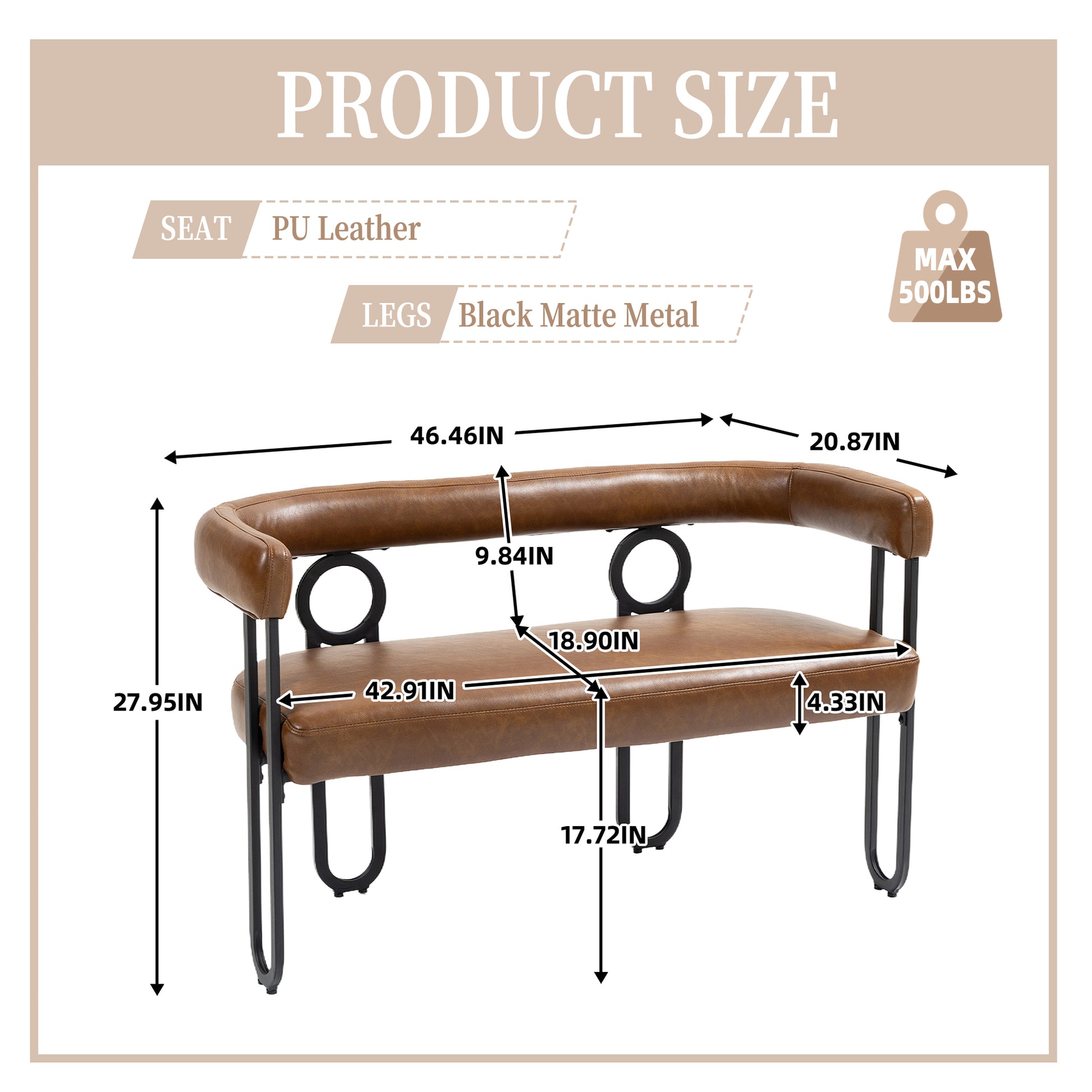 Coolmore Modern Loveseat 2 Seater Sofa Chenille Fabric Couch With Arms And Metal Legs For Living Room, Home Office, Studio Light Brown Pu Light Brown Primary Living Space Soft Foam Pu