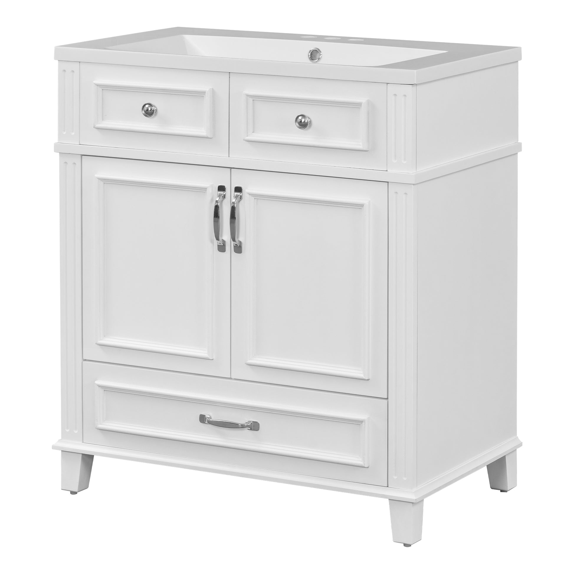 30'' Bathroom Vanity With Resin Sink, Solid Wood Frame Bathroom Storage Cabinet With Soft Closing Doors, Retro Style, White 1 White 2 Bathroom Freestanding Modern Solid Wood Mdf Resin Painted