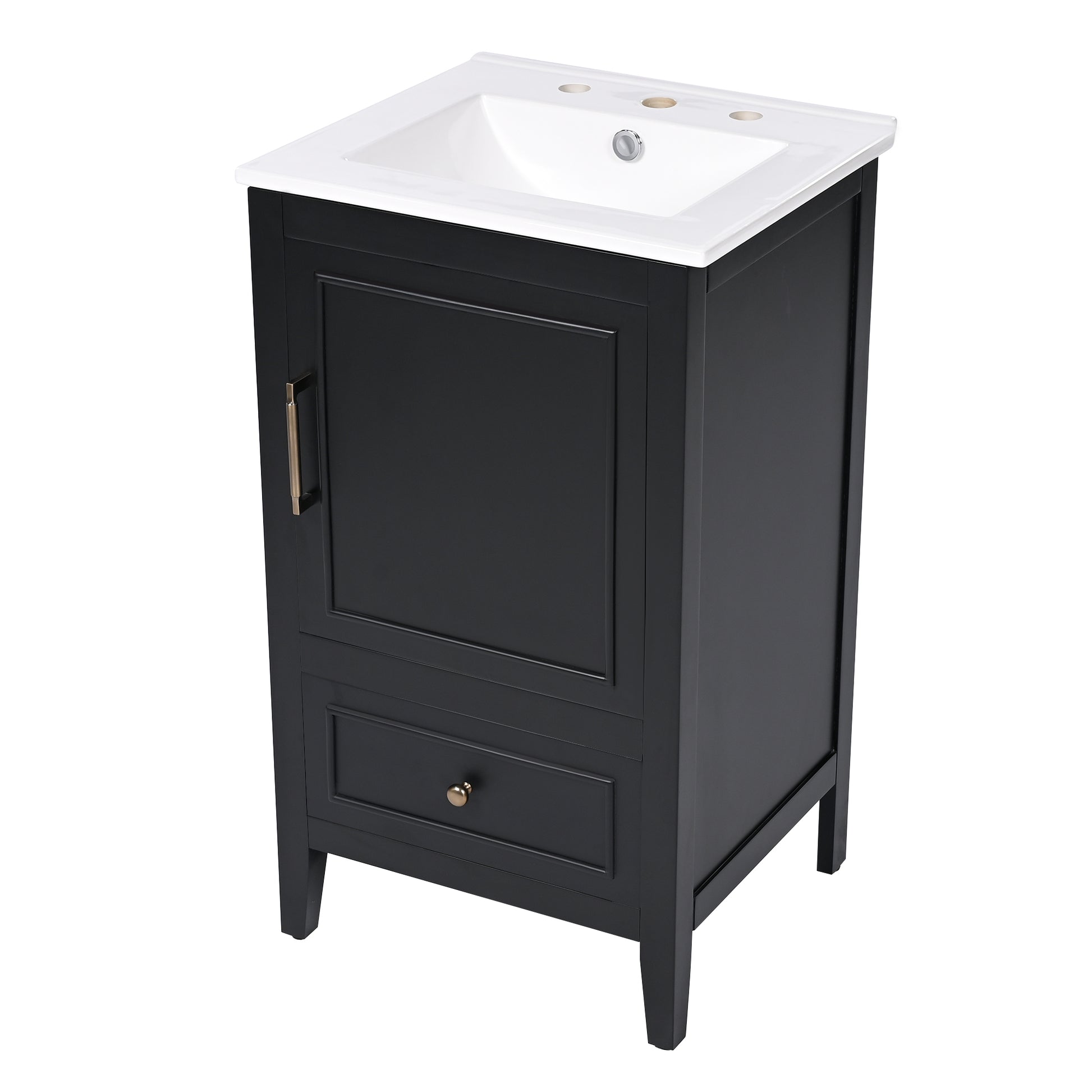 20" Bathroom Vanity With Sink, Bathroom Cabinet With Two Doors, Door Shelf Storage And Adiustable Foot Pads, A Drawer, Black Black Solid Wood Mdf