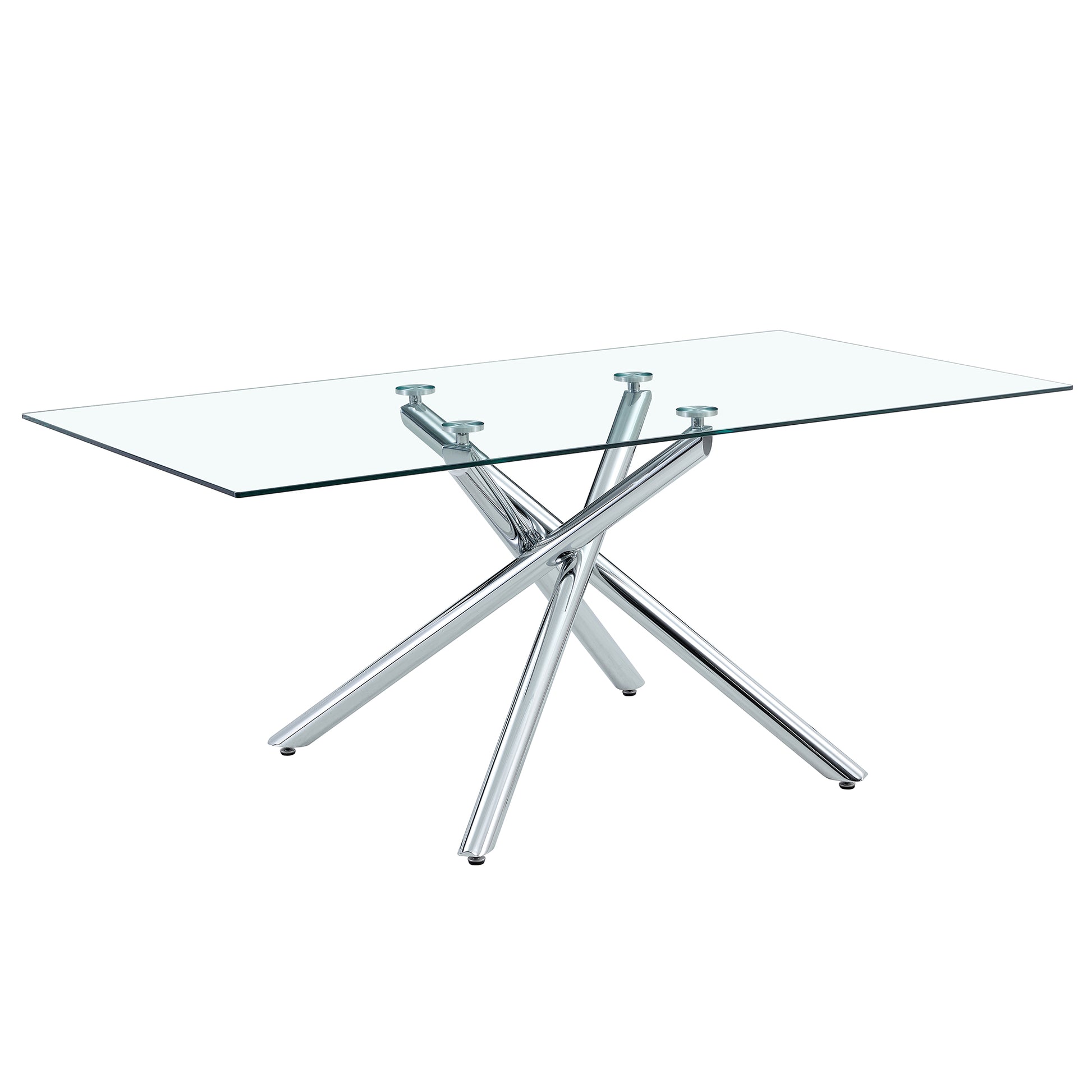 Table And Chair Set.Modern Luxurious Transparent Tempered Glass Dining Table Set.Paried With 8 Light Gray Chairs With Pu Cushion And Silver C Tube Metal Legs. Light Gray,Transparent Seats 8 Glass