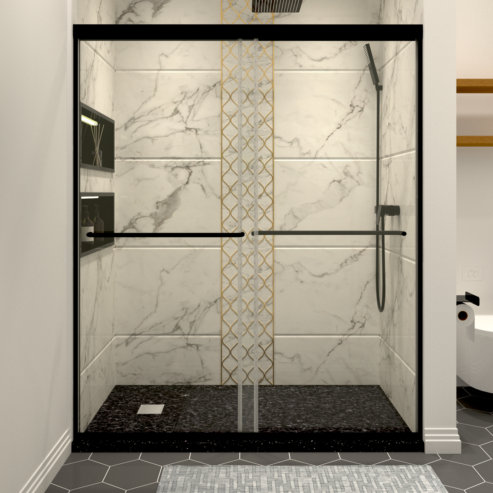 Shower Doors Matte Black Tempered Glass