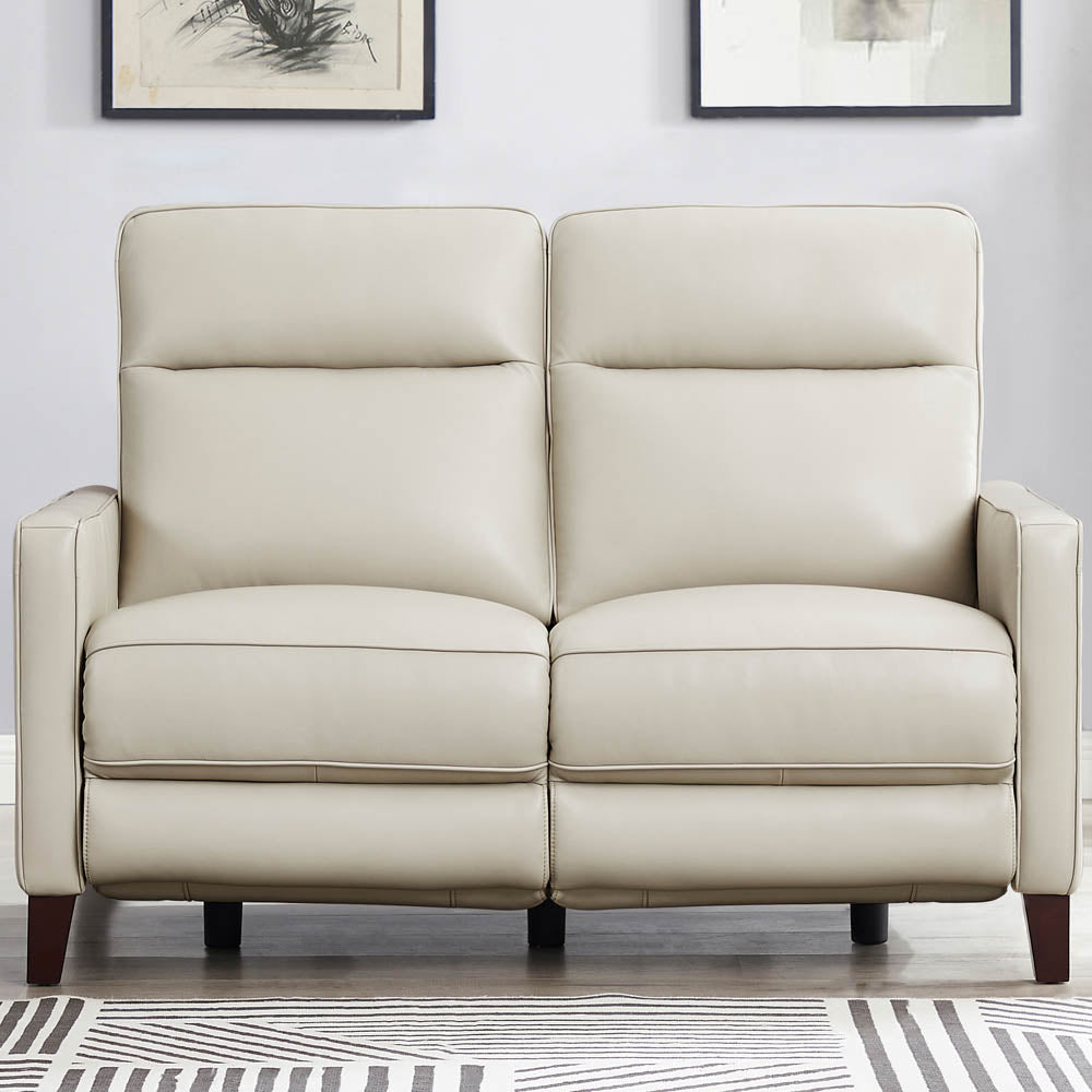 Ashby Power Headrest Zero Gravity Reclining Loveseat With Power Lumbar Beige Genuine Leather Wood Primary Living Space Medium Firm Tight Back Mid Century Modern Eucalyptus Square Arms Memory Foam